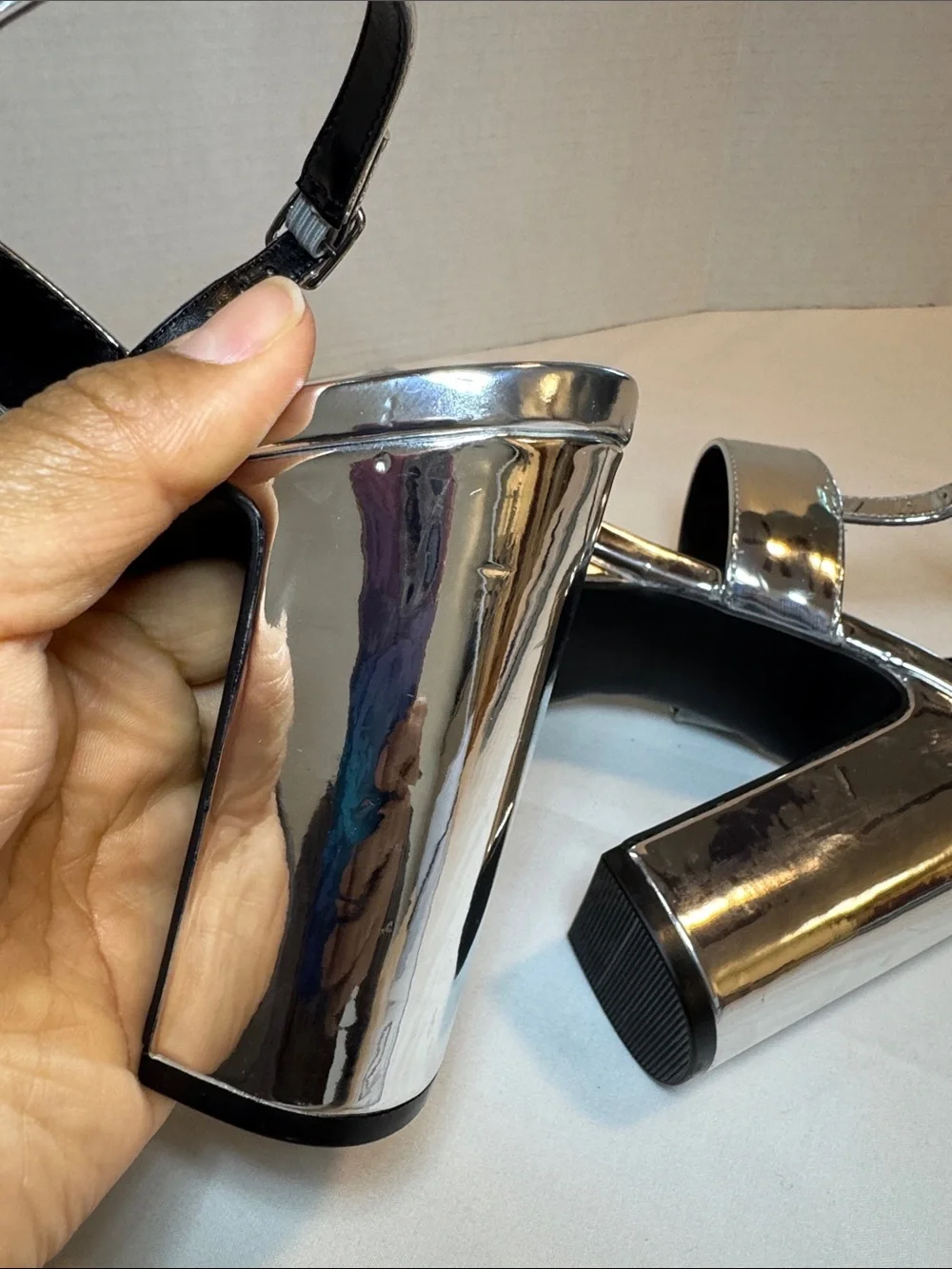 Anne Klein Chrome Metallic Platform Sandals